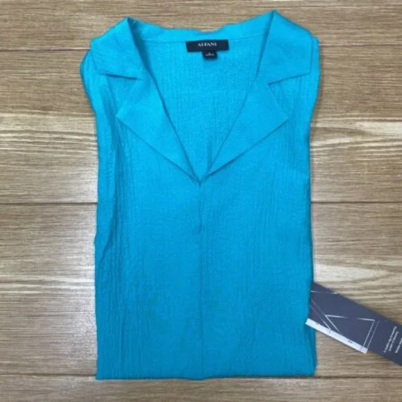 Alfani Womens Blouse V-Neck Size S Collared Sleeveless Breathable Top NWT - Picture 2 of 15
